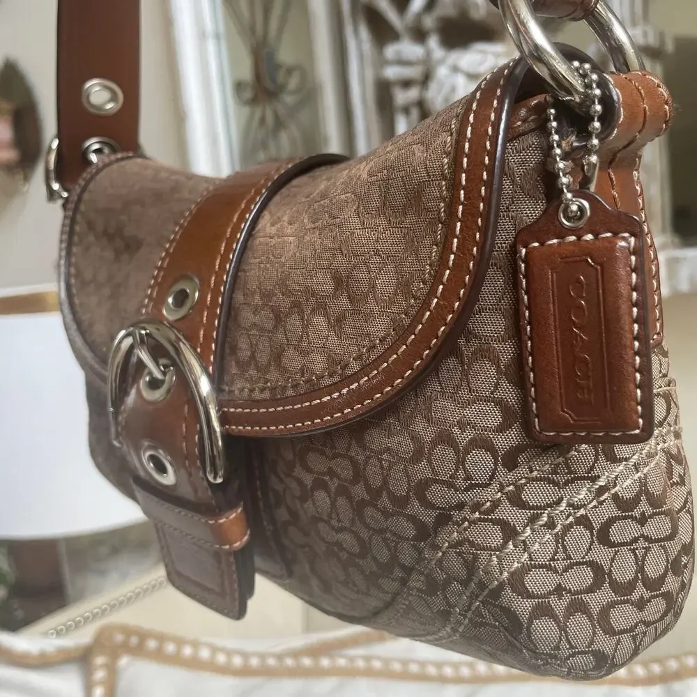 Rare Coach Soho Mini Brown Signature Flap Bag | 12303 Jacquard & Leather Y2K